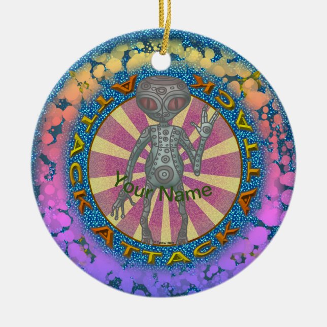 Robot Alien Attack- prydnad  Julgransprydnad Keramik (Framsidan)