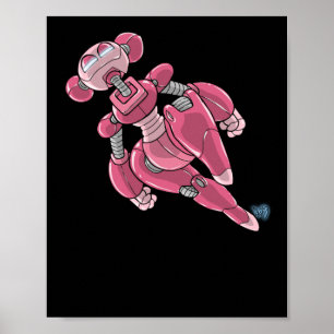 Robot Anime Flicka Rosa Klistermärke  Poster