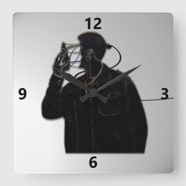 Robot Ansikte Av Wall Clock Fyrkantig Klocka (Framsida)