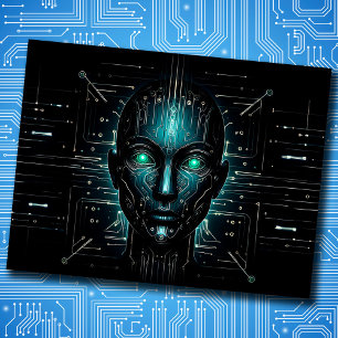 Robot artificiell intelligens, fantasi Art science Vykort