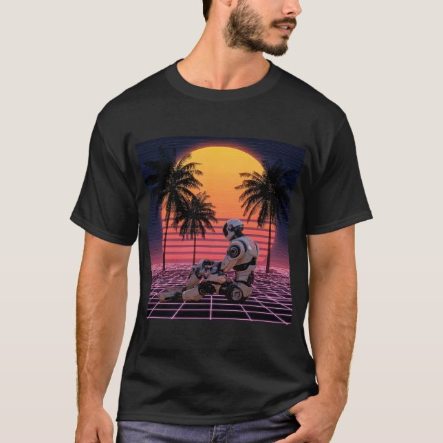Robot at Rest in Neon Paradise T Shirt (Framsida)