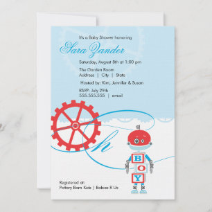 Robot Baby Shower Inbjudningar Pojke