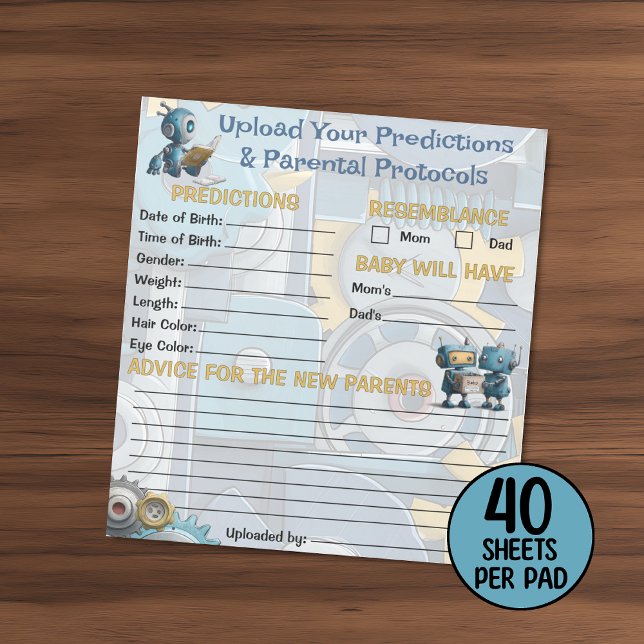Robot Baby Shower Predications & Advice Game Anteckningsblock (Skapare uppladdad)
