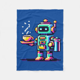 Robot Barista - Pixel Art Coffee Älskare Design Fleecefilt