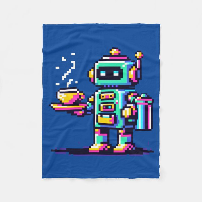 Robot Barista - Pixel Art Coffee Älskare Design Fleecefilt (Framsidan)