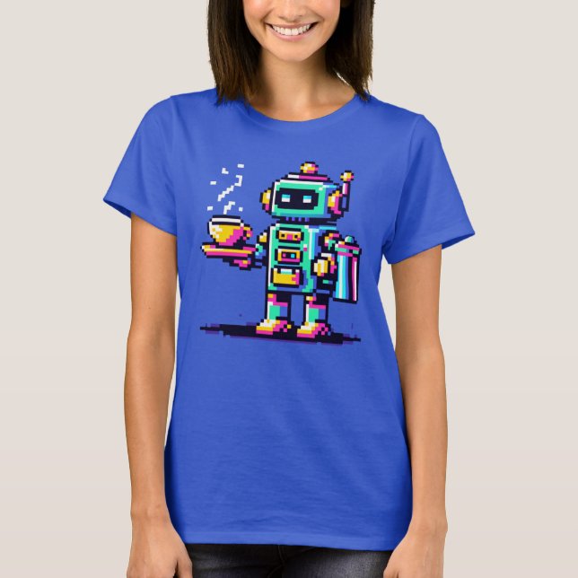 Robot Barista - Pixel Art Coffee Älskare Design T Shirt (Framsida)