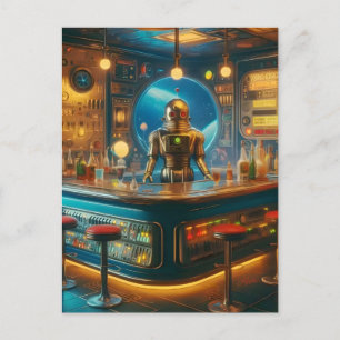 Robot Bartender i Interstellar Space Age Dive Pub Vykort
