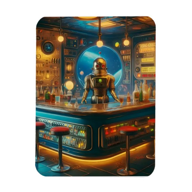 Robot Bartender i Interstellärt Rymdålder Dykeri Magnet (Vertikal)