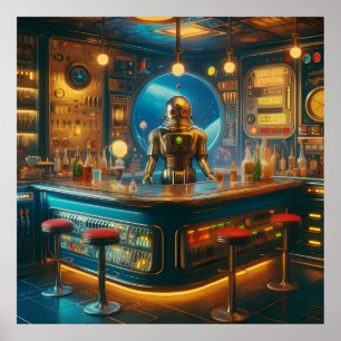 Robot Bartender i Interstellärt Rymdålderns Dykeri Poster