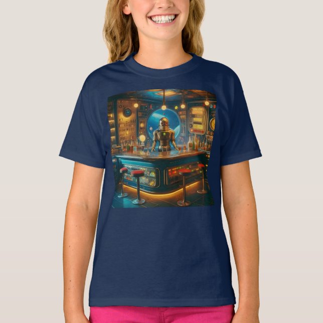 Robot Bartender i Interstellärt Rymdålderns Dykeri T Shirt (Framsida)