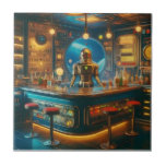 Robot Bartender in Interstellar Space Age Dive Bar Kakelplatta<br><div class="desc">Welcome to my Mid Century Fantasy World! Designs in this store are born of growing up in a Mid Century home complete with Martini loving parents.  Break out the cocktails.  Merging fact with fantasy within Mid Century Modern,  Jazz,  Retro Futuristic,  Atomic and Space Age Designs.</div>