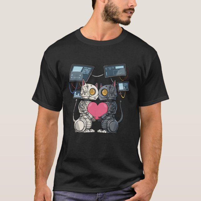 Robot Cat i Kärlek för Robotic Ingenjör T Shirt (Framsida)