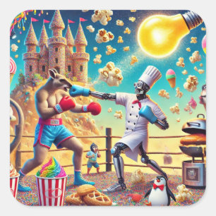 Robot Chef vs. Kangaroo Boxer Showdown Fyrkantigt Klistermärke