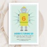 Robot Colorful Kids Grönt Blue Birthday-inbjudan Inbjudningar<br><div class="desc">Nöt och bultar utgör en vänlig robot på födelsedagsinbjudan.</div>