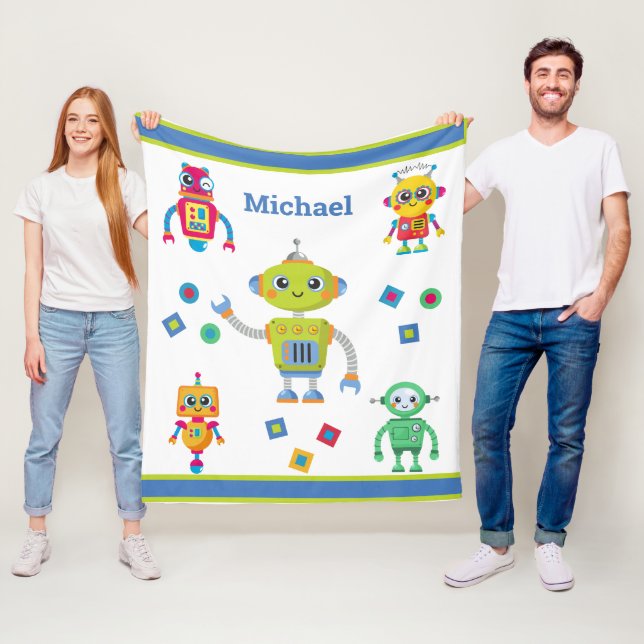 Robot Coola Namn Blue Grönt Kids Fleece Blanket (På plats)