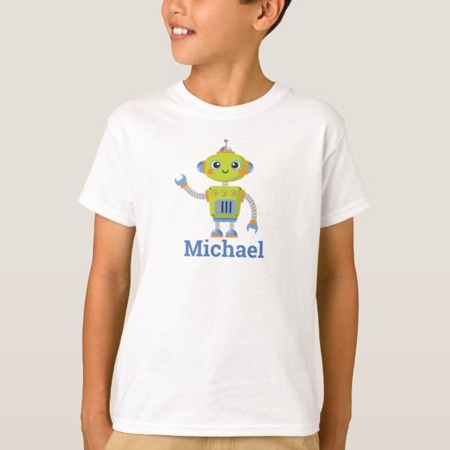 Robot Coola Namn Blue Grönt Kids T Shirt (Framsida)