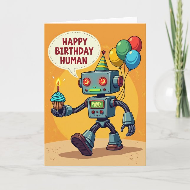 Robot Cupcake Födelsedags Kort (Framsida)