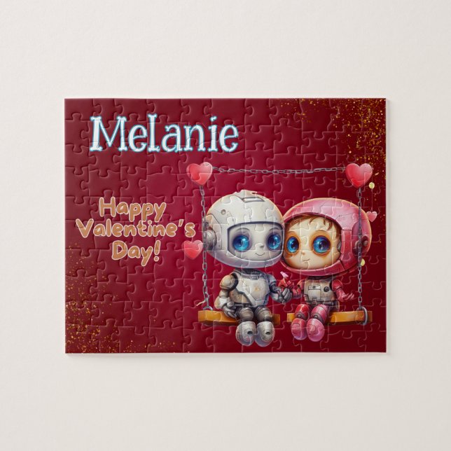 Robot Custom Child Name Valentine's Day Puzzle  Pussel (Horisontell)
