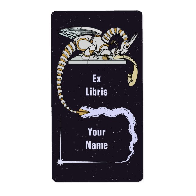 Robot Dragon Writer in Rulla Bookplate Fraktsedel (Framsidan)