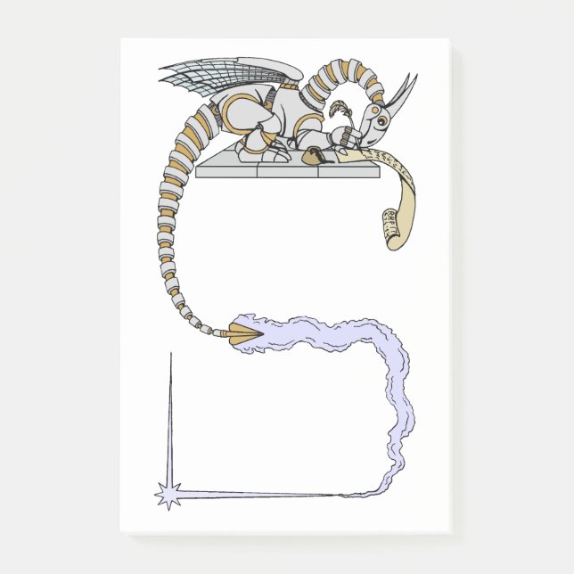 Robot Dragon Writing in Rulla Post-it Block (Framsida)