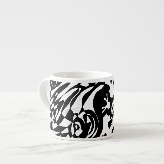 "Robot Dreams" B&W Abstrakt Art Espressomugg (Framsida vänster)