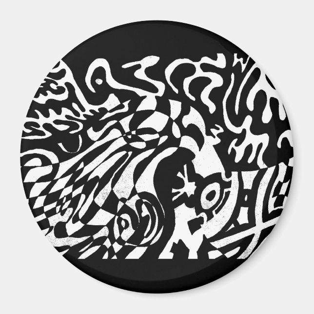 "Robot Dreams" B&W Abstrakt Art Magnet (Framsidan)