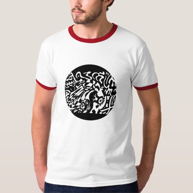 "Robot Dreams" B&W Abstrakt Art T Shirt (Framsida)