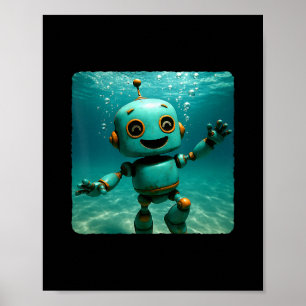 Robot dykande under vattnet Ocean dykare simmande Poster