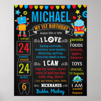 Robot First Birthday chalkboard Poster