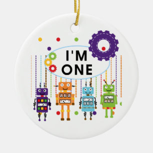 Robot First Birthday Tshirts och Gifts Julgransprydnad Keramik