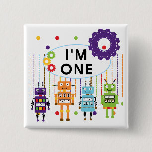 Robot First Birthday Tshirts och Gifts Knapp