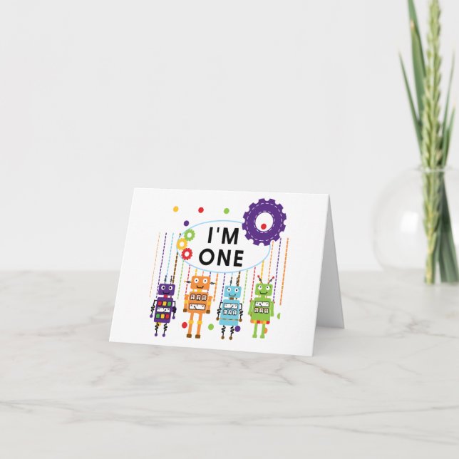 Robot First Birthday Tshirts och Gifts Kort (Framsida)