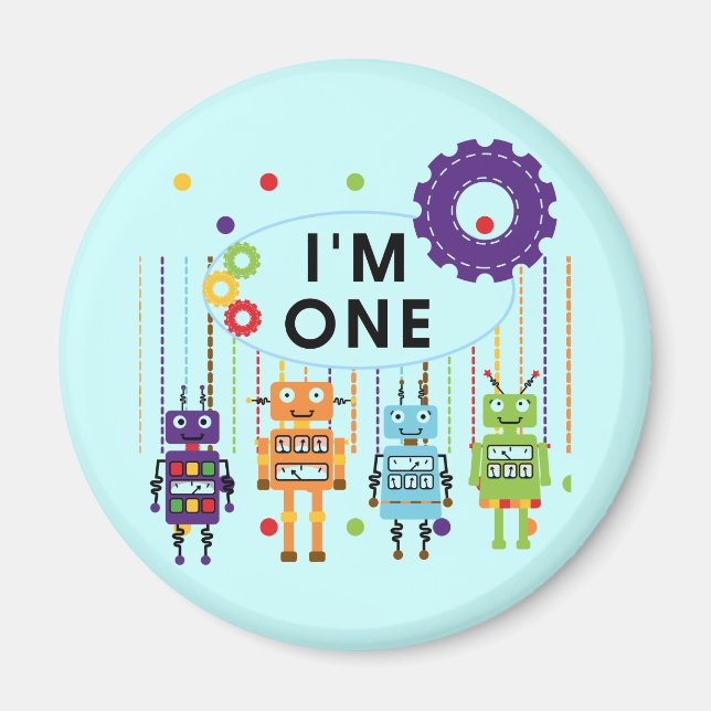 Robot First Birthday Tshirts och Gifts Magnet (Framsidan)