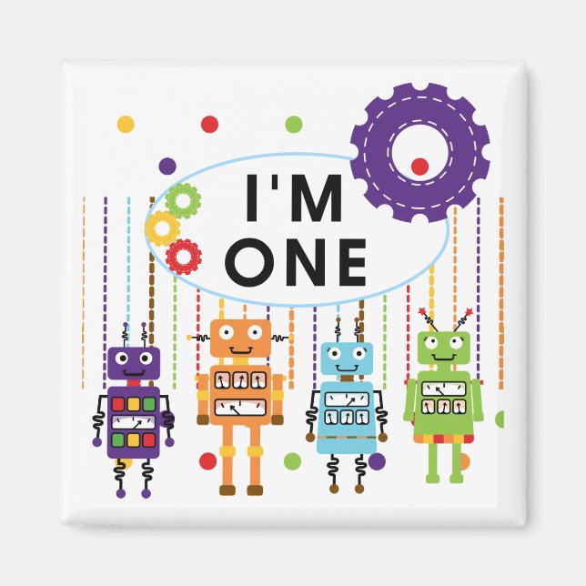 Robot First Birthday Tshirts och Gifts Magnet (Framsidan)