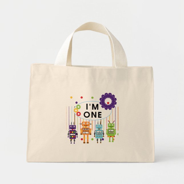 Robot First Birthday Tshirts och Gifts Mini Tygkasse (Framsidan)