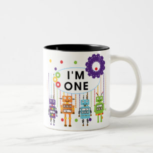 Robot First Birthday Tshirts och Gifts Två-Tonad Mugg