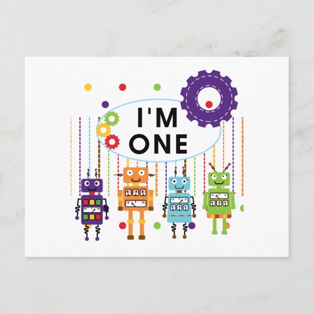 Robot First Birthday Tshirts och Gifts Vykort (Framsida)