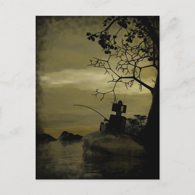 Robot Fishing Postcard Vykort (Framsida)