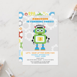 Robot Födelsedagsfest Inbjudan - Wil•Bot Beep Bop