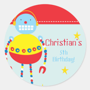 Robot Födelsedagsfest Stickers Runt Klistermärke