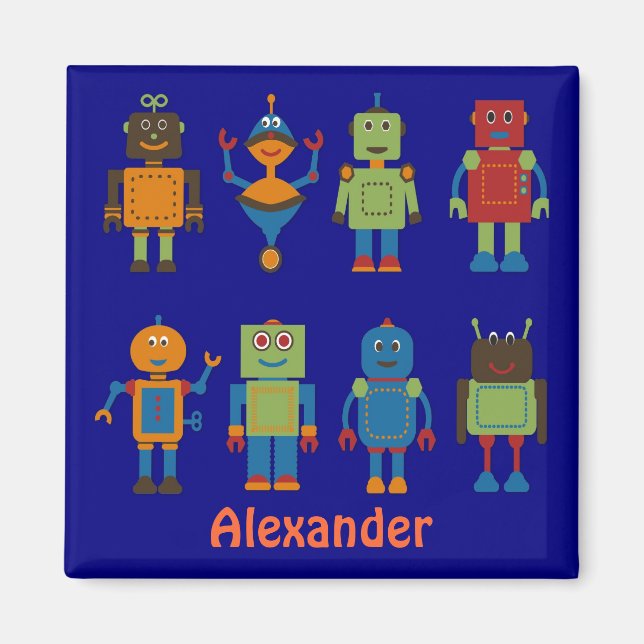 Robot Friends Child's Personlig Fridge Magnet (Framsidan)