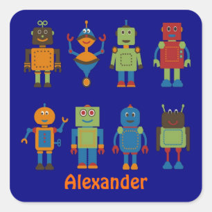 Robot Friends Child's Personlig Sticker Fyrkantigt Klistermärke