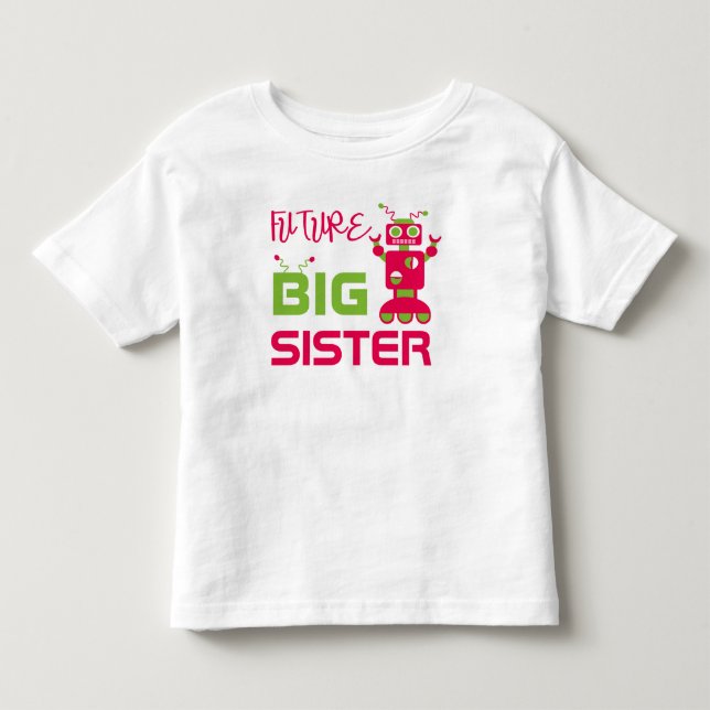 Robot Future Big Sister Kids Rosa Cute Syskon Tee (Framsida)
