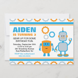 Robot Gear Birthday Inbjudan