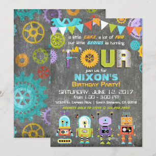 Robot Genius Gears Verktyg Chalkboard Birthday Inbjudningar