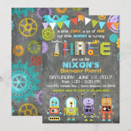 Robot Genius Gears Verktyg Chalkboard Birthday Inbjudningar