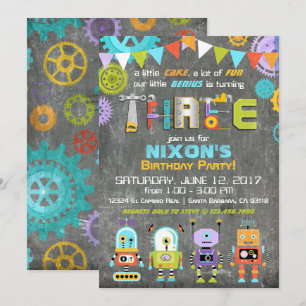 Robot Genius Gears Verktyg Chalkboard Birthday Inbjudningar