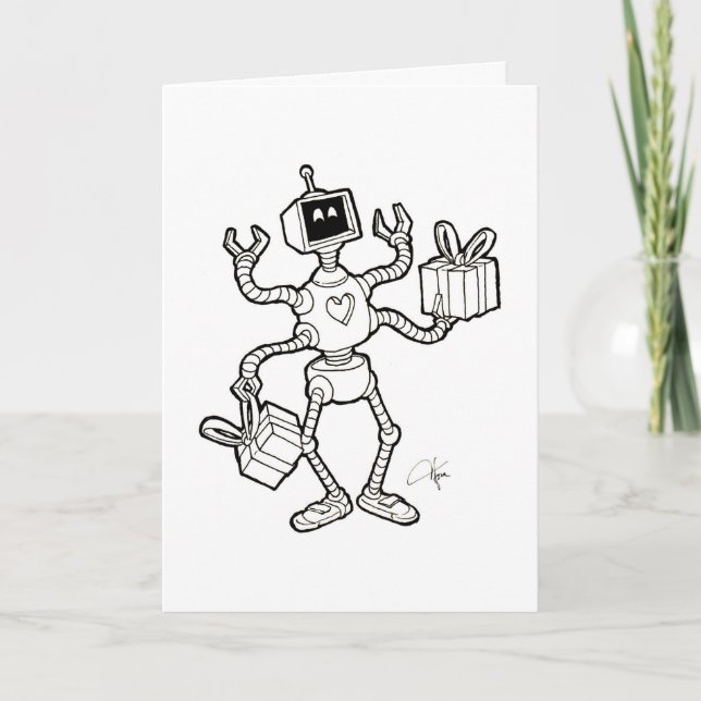 Robot Greeting Card - galna robot-arm Kort (Framsida)