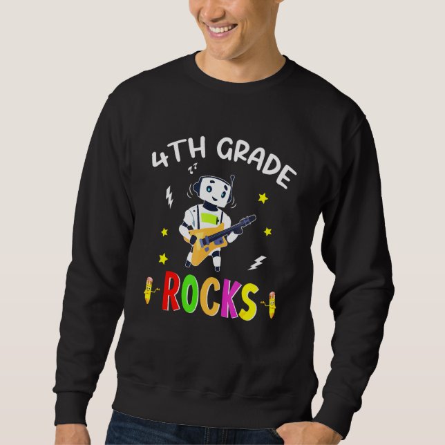 Robot Guitar Fjärde Klass Sten Back to school Kid Lång Ärmad Tröja (Framsida)