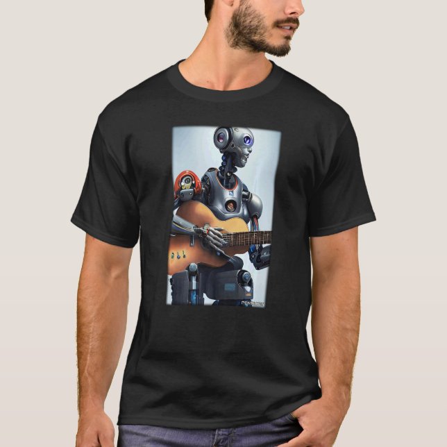 Robot Guitar Future Technology Science Sci Fi Mach T Shirt (Framsida)